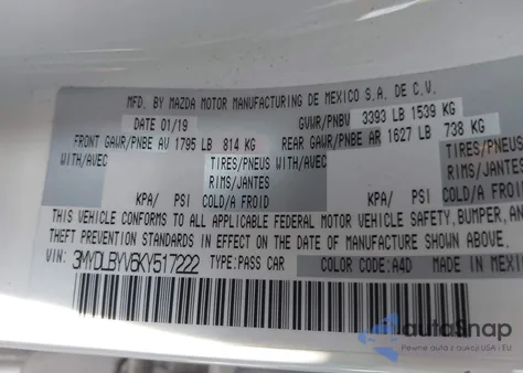 2019 Toyota Yaris Le from USA, damaged, VIN 3MYDLBYV6KY517222